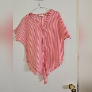 Anthropologie Lavender Fields  Pink Striped Button-Front V-Neck Top. NWOT